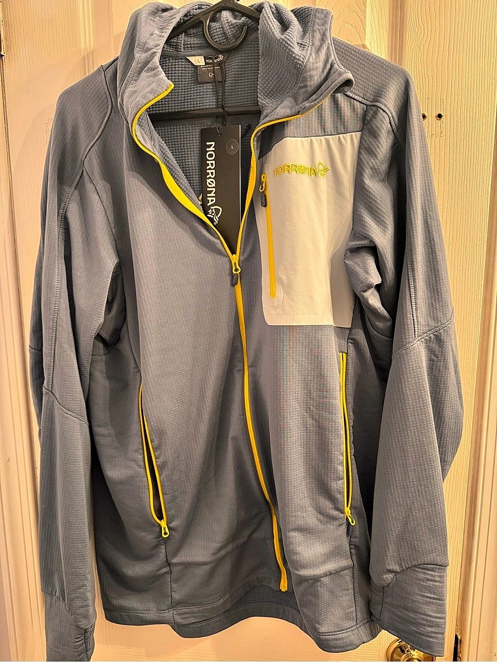 Norrona Men's Hooded Lightweight full zip top in Gray & Yellow - NWT